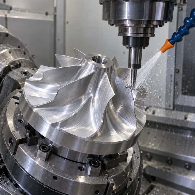 Five-axis CNC machining of a custom aluminum component